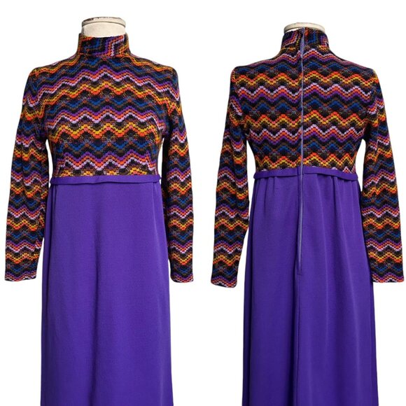 70s vintage maxi dress empire waist maxi sweater top Long sleeve mockneck. - Picture 2 of 11